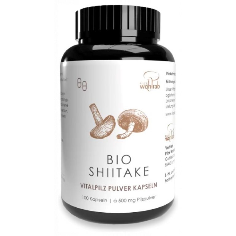 GRZYBY SHIITAKE (TWARDNIK JAPOŃSKI) BIO (500 mg) 100 KAPSUŁEK - PILZE WOHLRAB