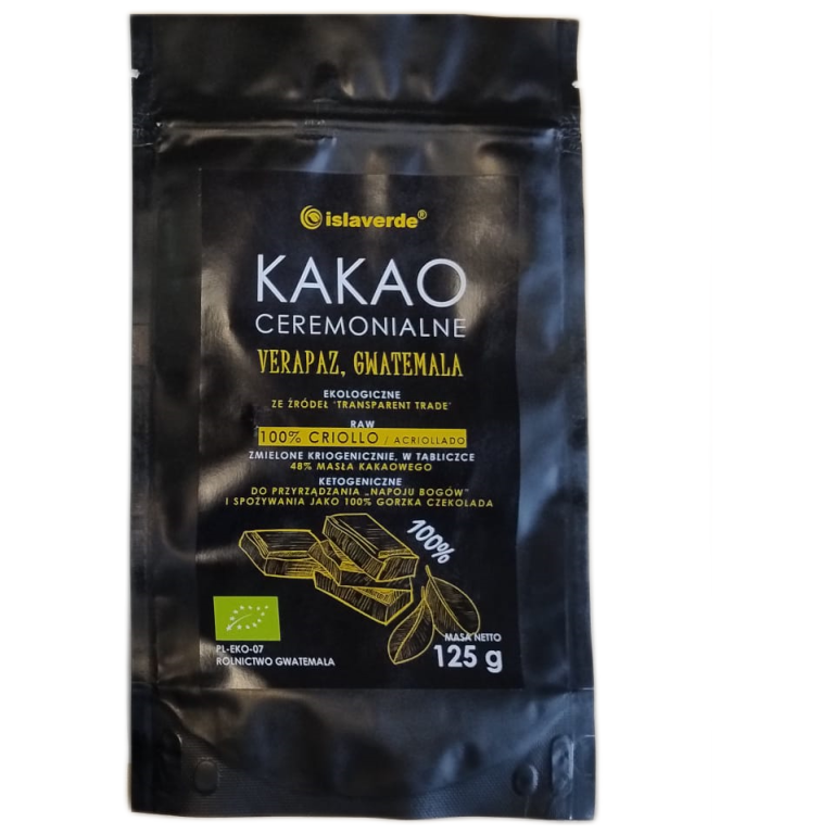 KAKAO CEREMONIALNE TABLICZKA BIO 125 g - ISLAVERDE (SEGURA)