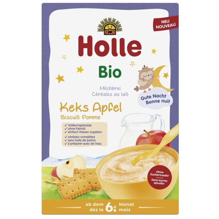 KASZKA ZBOŻOWA MLECZNA CIASTECZKOWO - JABŁKOWA BEZ DODATKU CUKRÓW OD 6 MIESIĄCA BIO 250 g - HOLLE