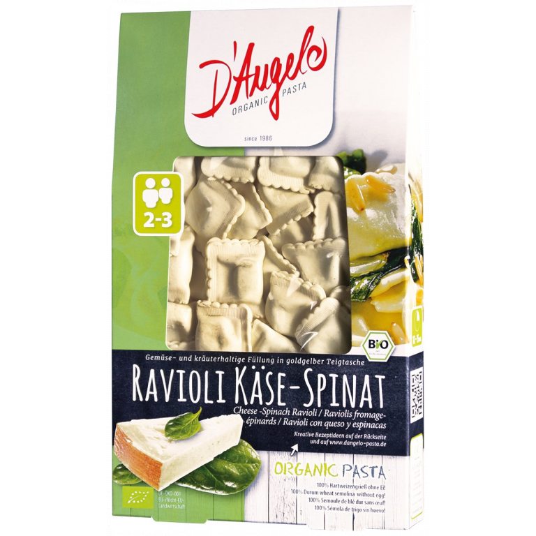 RAVIOLI Z SEREM I SZPINAKIEM BIO 250 g - D`ANGELO