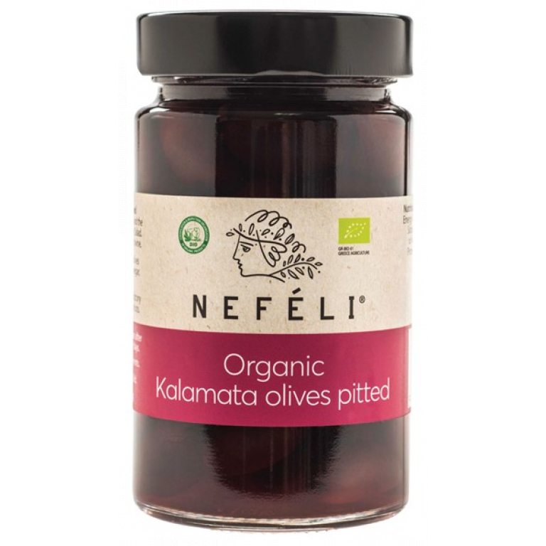 OLIWKI CZARNE KALAMATA BEZ PESTEK W ZALEWIE BIO 295 g (160 g) - NEFELI