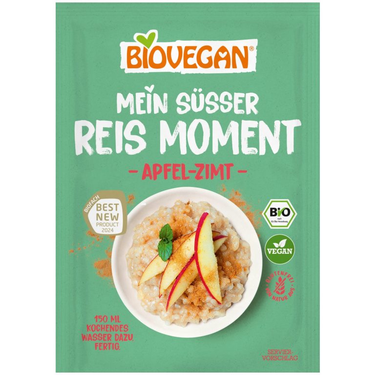 DESER RYŻOWY INSTANT Z JABŁKIEM I CYNAMONEM BEZGLUTENOWY BIO 58 g – BIOVEGAN