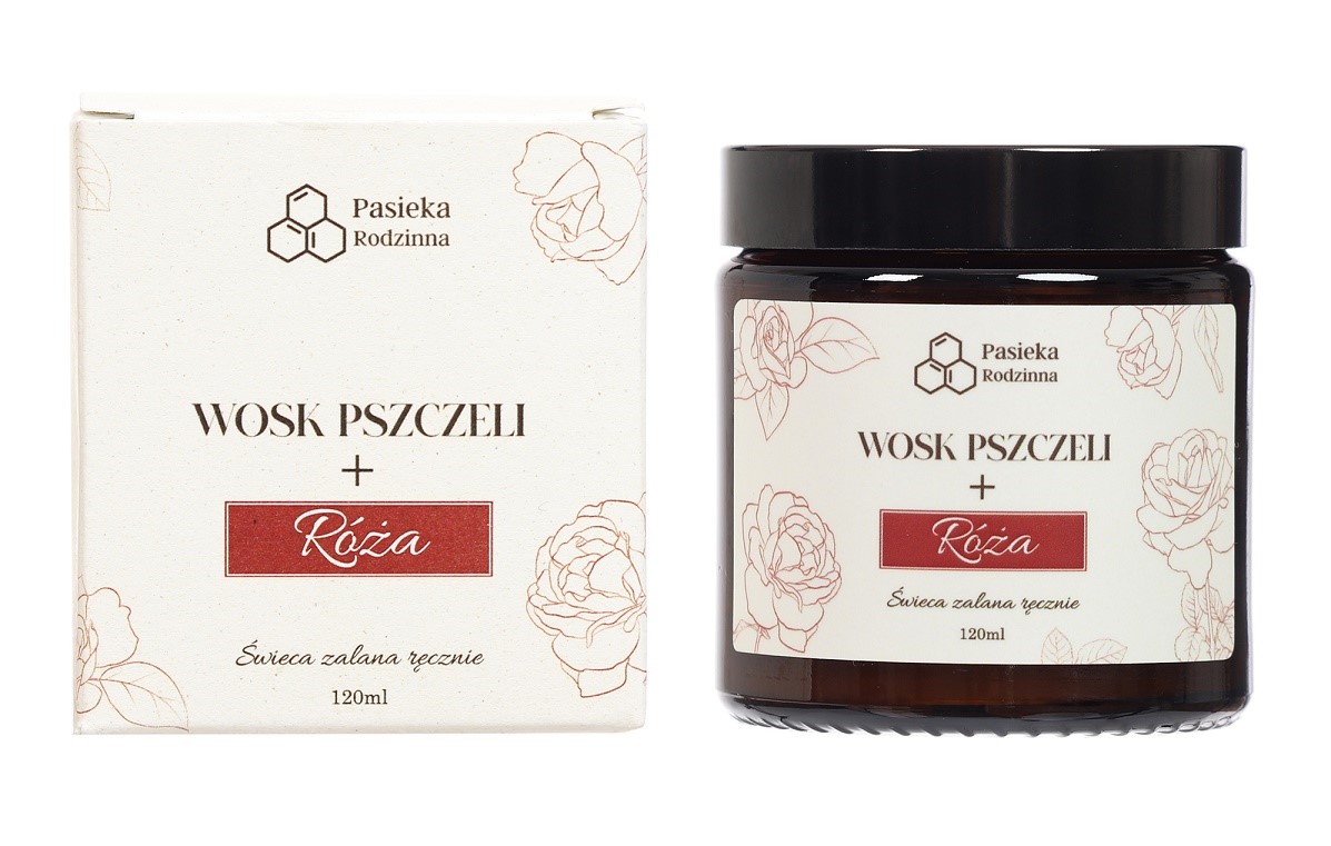 ŚWIECA ZAPACHOWA Z WOSKU PSZCZELEGO RÓŻA 120 ml - PASIEKA RODZINNA