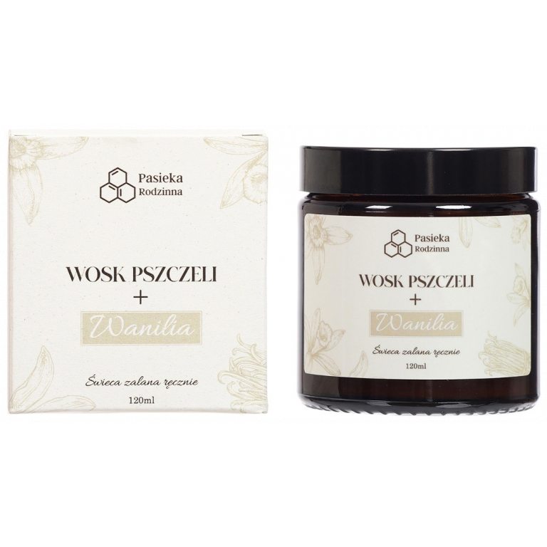 ŚWIECA ZAPACHOWA Z WOSKU PSZCZELEGO WANILIA 120 ml - PASIEKA RODZINNA