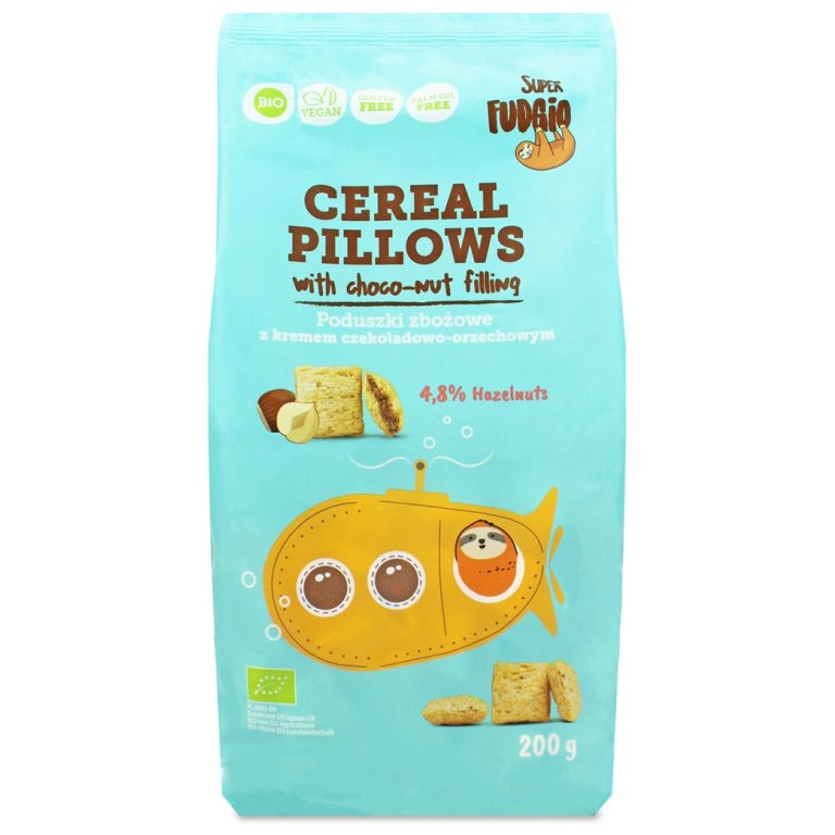 PODUSZKI ZBOŻOWE Z KREMEM CZEKOLADOWO - ORZECHOWYM BEZGLUTENOWE BIO 200 g - ME GUSTO (SUPER FUDGIO)