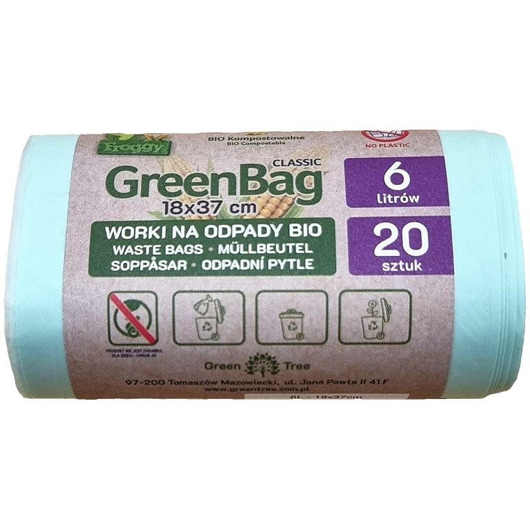 WORKI NA ODPADY BIO I ZMIESZANE (KOMPOSTOWALNE I BIODEGRADOWALNE) 6 L 20 szt - FROGGY (GREENBAG)