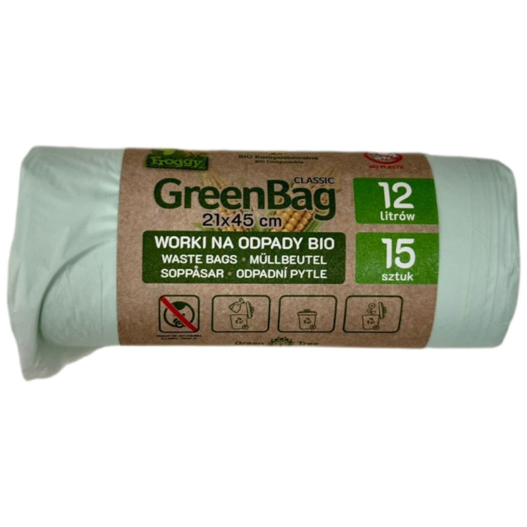 WORKI NA ODPADY BIO I ZMIESZANE (KOMPOSTOWALNE I BIODEGRADOWALNE) 12 L 15 szt - FROGGY (GREENBAG)