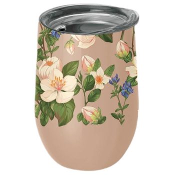 KUBEK TERMICZNY Z POKRYWKĄ BEŻOWY W KWIATY 420 ml - CHIC-MIC