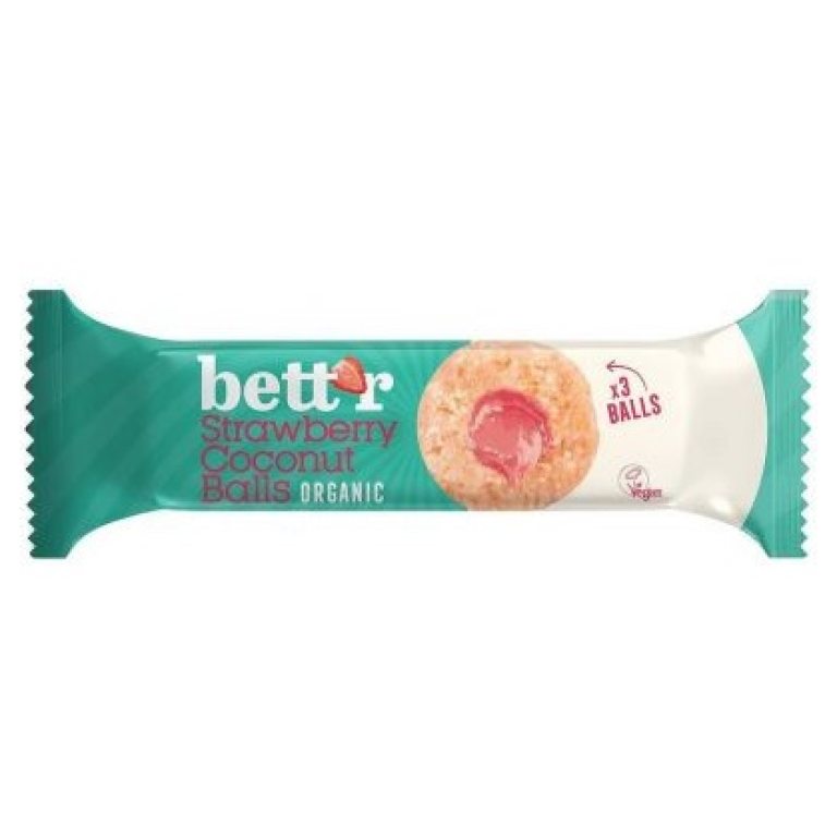 KULKI KOKOSOWE Z NADZIENIEM TRUSKAWKOWYM BEZGLUTENOWE BIO (3 x 15 g) 45 g - BETT'R