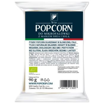 POPCORN Z ŻÓŁTEJ KUKURYDZY Z SHEA I SOLĄ DO PRZYGOTOWANIA W MIKROFALÓWCE BEZGLUTENOWY BIO 90 g - POPCROP