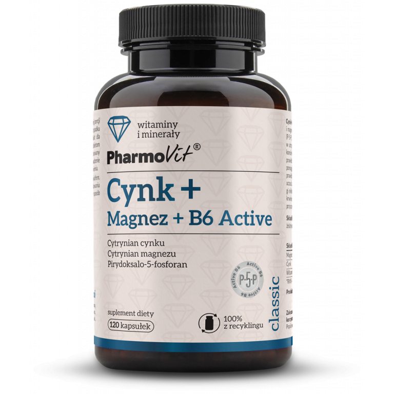 CYNK + MAGNEZ + WITAMINA B6 ACTIVE BEZGLUTENOWY 120 KAPSUŁEK - PHARMOVIT (CLASSIC)