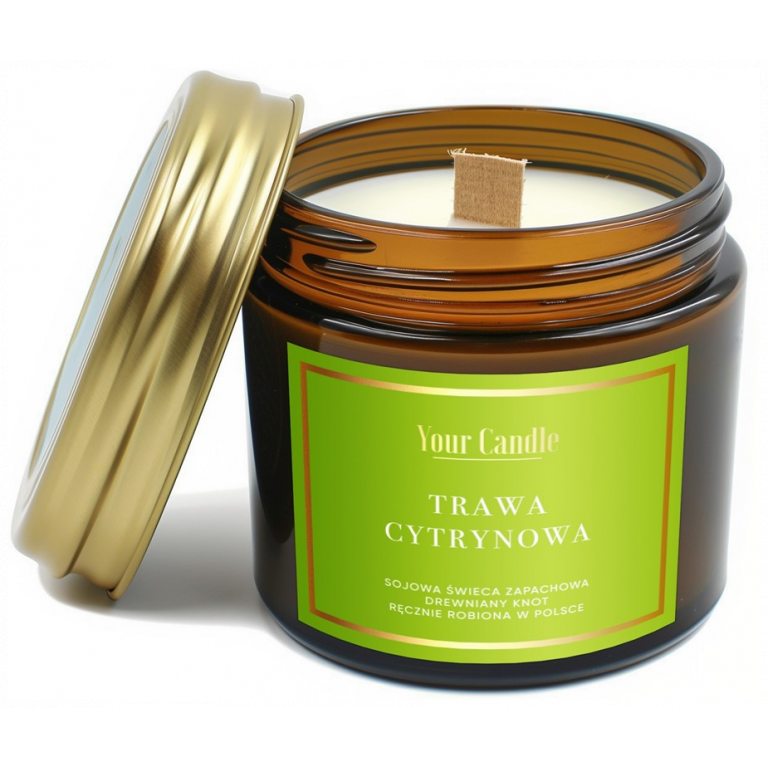 ŚWIECA SOJOWA ZAPACHOWA Z DREWNIANYM KNOTEM TRAWA CYTRYNOWA 120 ml - YOUR CANDLE