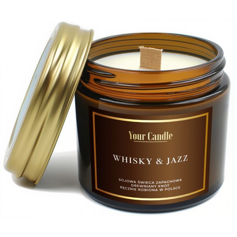 ŚWIECA SOJOWA ZAPACHOWA Z DREWNIANYM KNOTEM WHISKY & JAZZ 120 ml - YOUR CANDLE