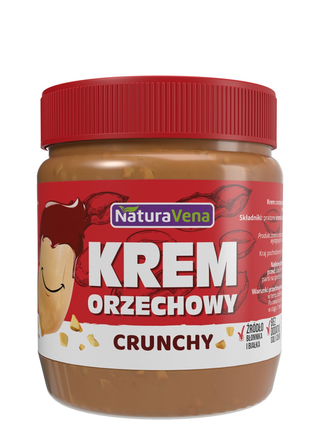 KREM ORZECHOWY CRUNCHY 100 % BEZ DODATKU SOLI I CUKRÓW 340 g  - NATURAVENA