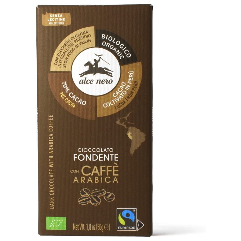 CZEKOLADA GORZKA Z KAWĄ FAIR TRADE BEZGLUTENOWA BIO 50 g - ALCE NERO