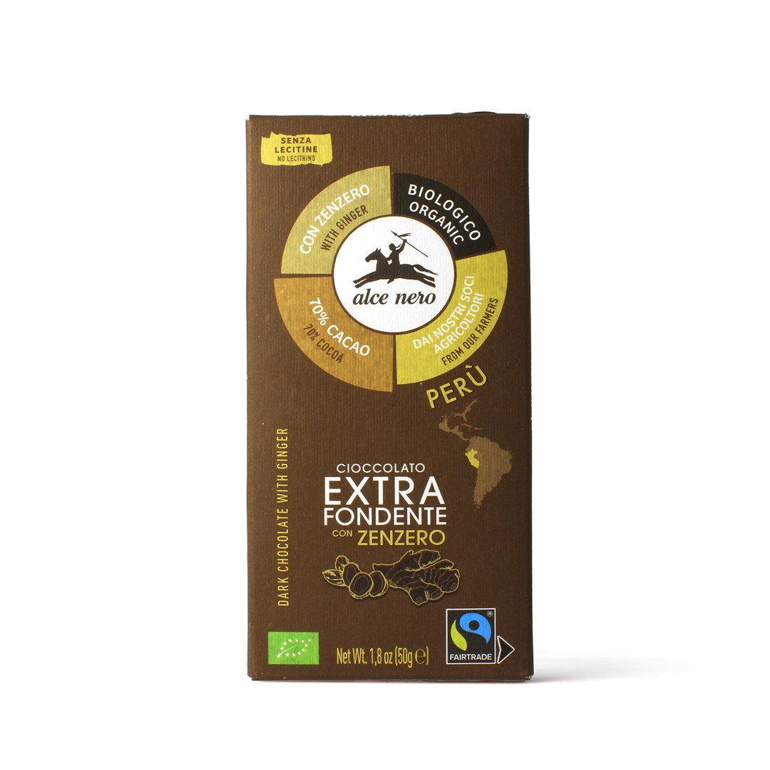 CZEKOLADA GORZKA Z IMBIREM FAIR TRADE BEZGLUTENOWA BIO 50 g - ALCE NERO