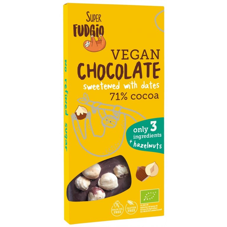 CZEKOLADA SŁODZONA DAKTYLAMI Z ORZECHAMI LASKOWYMI BEZGLUTENOWA BIO 100 g - ME GUSTO (SUPER FUDGIO)
