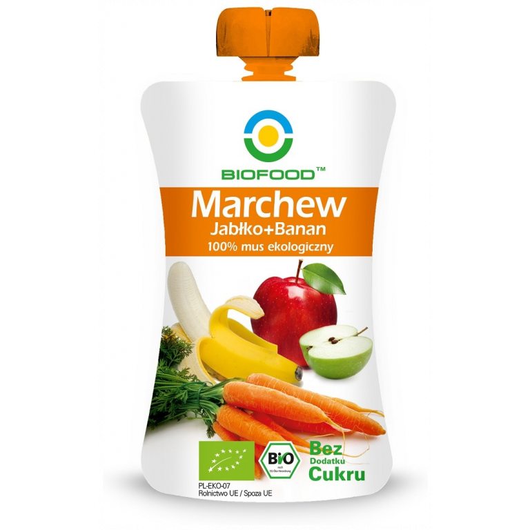 MUS JABŁKOWO - MARCHWIOWO - BANANOWY BEZGLUTENOWY BIO 120 g - BIO FOOD