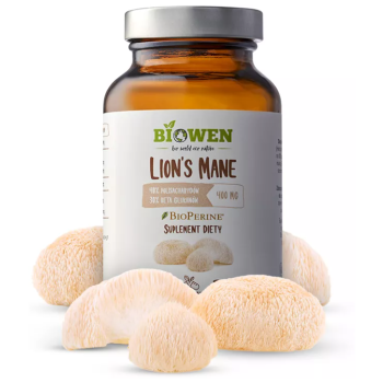 GRZYBY SOPLÓWKA JEŻOWATA (LION'S MANE) EKSTRAKT (400 mg) BEZGLUTENOWY 90 KAPSUŁEK - BIOWEN