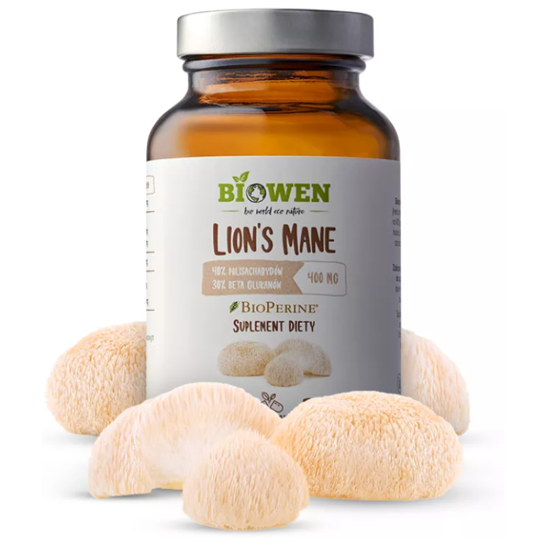 GRZYBY SOPLÓWKA JEŻOWATA (LION'S MANE) EKSTRAKT (400 mg) BEZGLUTENOWY 90 KAPSUŁEK - BIOWEN
