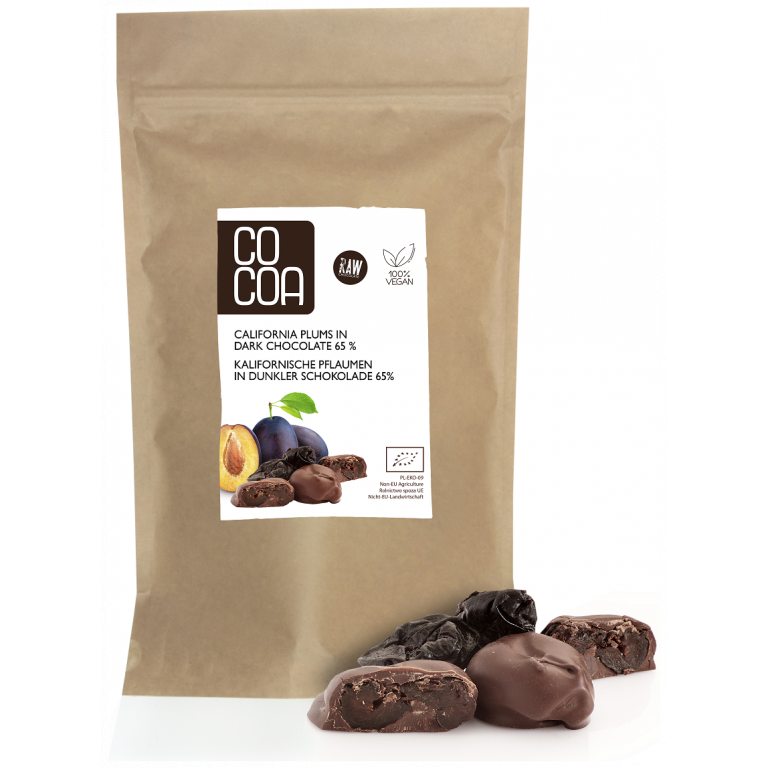 ŚLIWKI KALIFORNIJSKIE W CZEKOLADZIE CIEMNEJ BIO 200 g - COCOA