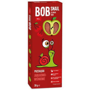 PRZEKĄSKA ROLL JABŁKO - WIŚNIA BEZ DODATKU CUKRÓW BEZGLUTENOWA 30 g - BOB SNAIL