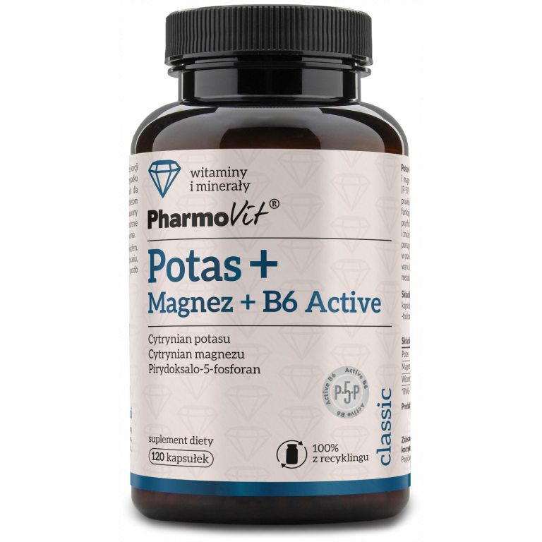 POTAS + MAGNEZ + WITAMINA B6 ACTIVE BEZGLUTENOWE 120 KAPSUŁEK - PHARMOVIT (CLASSIC)