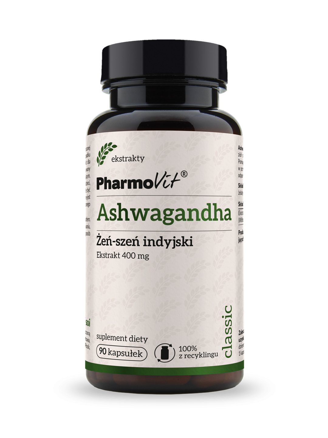 ASHWAGANDHA EKSTRAKT (400 mg) BEZGLUTENOWY 90 KAPSUŁEK - PHARMOVIT (CLASSIC)