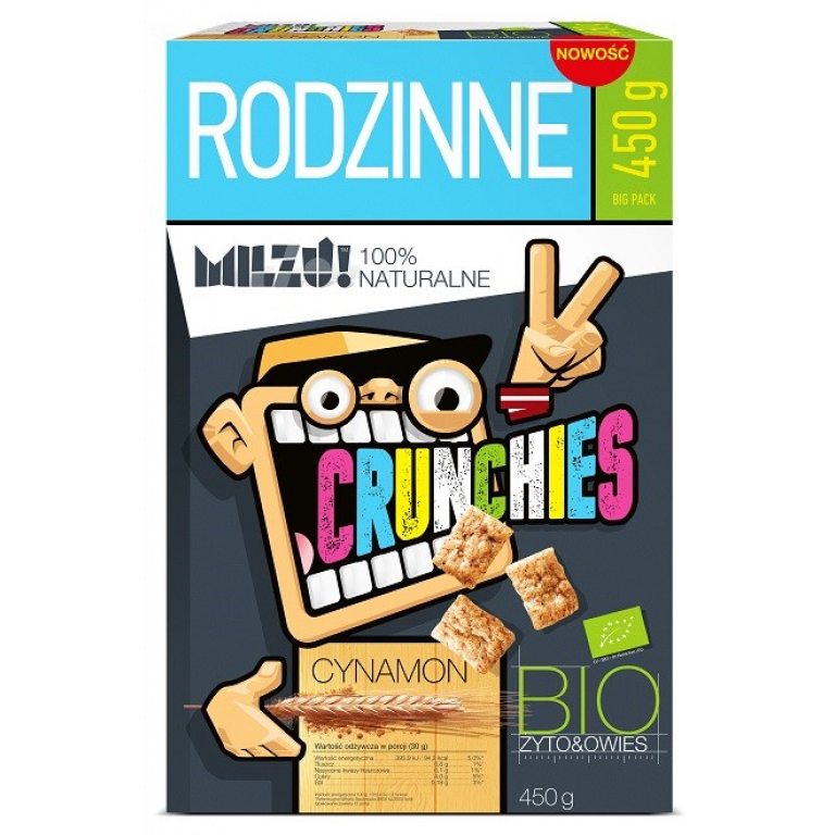 CRUNCHIES ŻYTNIO - OWSIANE CYNAMONOWE BIO 450 g - MILZU