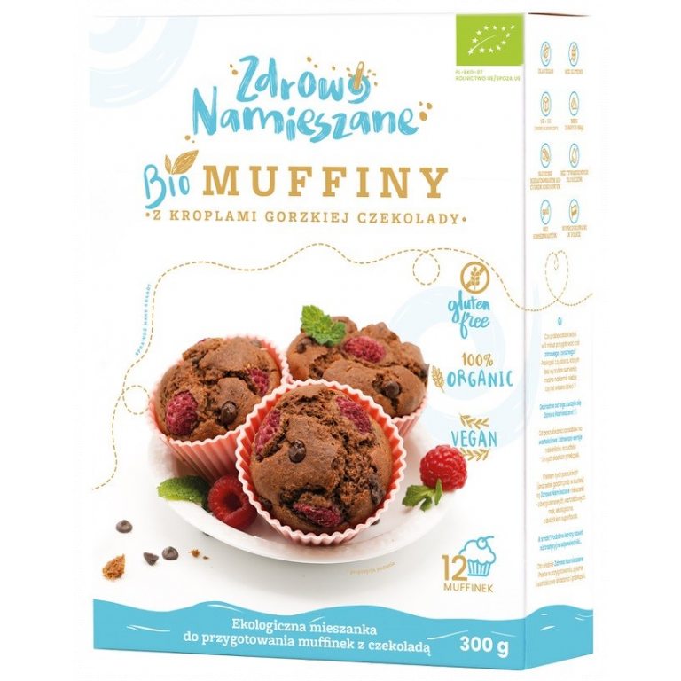 MIESZANKA NA MUFFINY Z KROPLAMI GORZKIEJ CZEKOLADY BEZGLUTENOWA BIO 300 g - ZDROWO NAMIESZANE