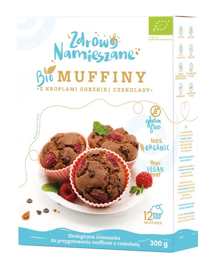 MIESZANKA NA MUFFINY Z KROPLAMI GORZKIEJ CZEKOLADY BEZGLUTENOWA BIO 300 g - ZDROWO NAMIESZANE