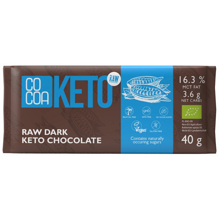 CZEKOLADA Z OLEJEM MCT BEZ DODATKU CUKRU BEZGLUTENOWA KETO BIO 40 g - COCOA