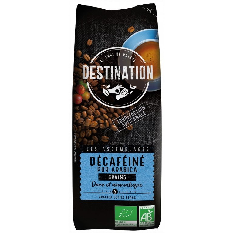 KAWA ZIARNISTA BEZKOFEINOWA ARABICA 100 % BIO 250 g - DESTINATION