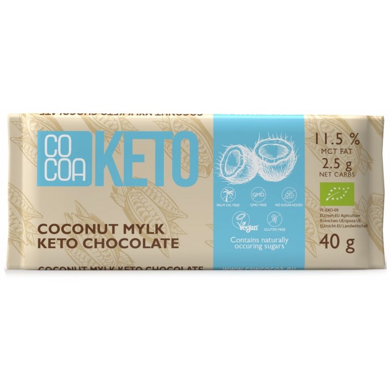CZEKOLADA KOKOSOWA Z OLEJEM MCT BEZ DODATKU CUKRU BEZGLUTENOWA KETO BIO 40 g - COCOA