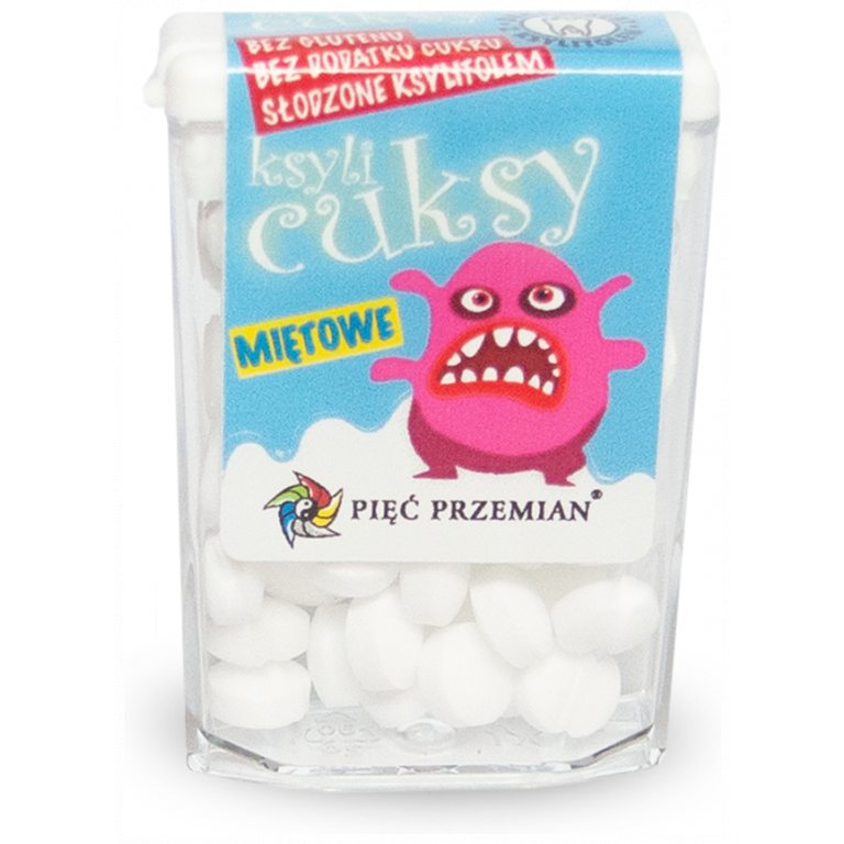 CUKIERKI Z KSYLITOLU KSYLICUKSY O SMAKU MIĘTOWYM BEZGLUTENOWE 13 g - PIĘĆ PRZEMIAN