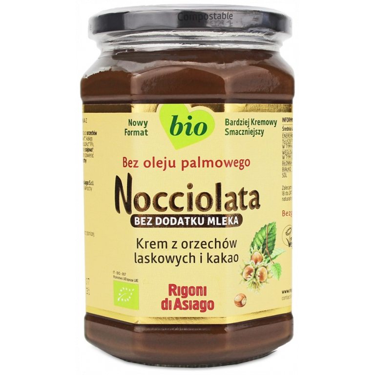 KREM Z ORZECHÓW LASKOWYCH I KAKAO BEZ DODATKU MLEKA BEZGLUTENOWY BIO 650 g - RIGONI DI ASIAGO (NOCCIOLATA)