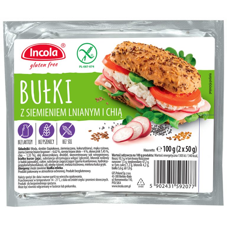 BUŁKI Z SIEMIENIEM LNIANYM I CHIA BEZGLUTENOWE (2 x 50 g) 100 g - INCOLA