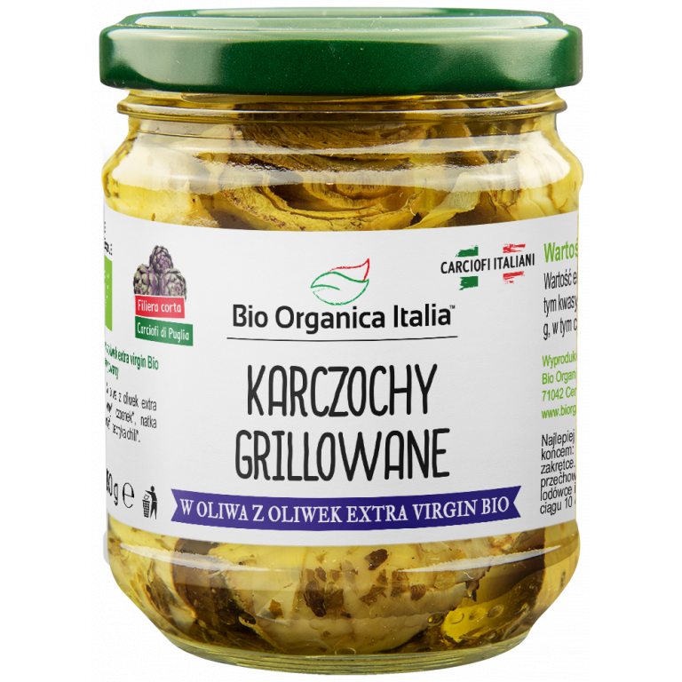 KARCZOCHY GRILLOWANE Z OLIWĄ Z OLIWEK EXTRA VIRGIN BIO 190 g (SŁOIK) - BIO ORGANICA ITALIA