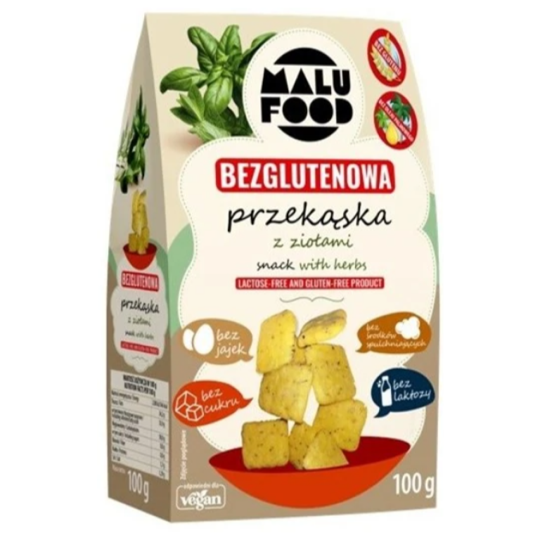 PRZEKĄSKA Z ZIOŁAMI BEZ CUKRU BEZGLUTENOWA 100 g - MALU FOOD