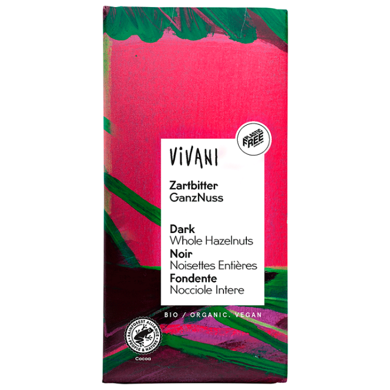 CZEKOLADA GORZKA Z CAŁYMI ORZECHAMI LASKOWYMI BIO 100 g - VIVANI