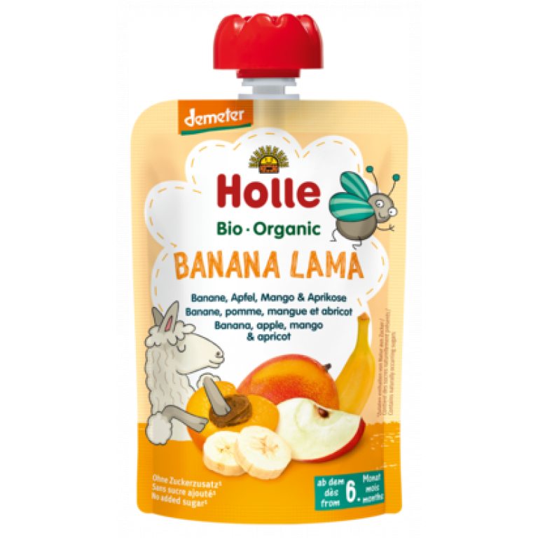 MUS W TUBCE BANANOWA LAMA (BANAN - JABŁKO - MANGO - MORELA) BEZ DODATKU CUKRÓW OD 6 MIESIĄCA DEMETER BIO 100 g - HOLLE