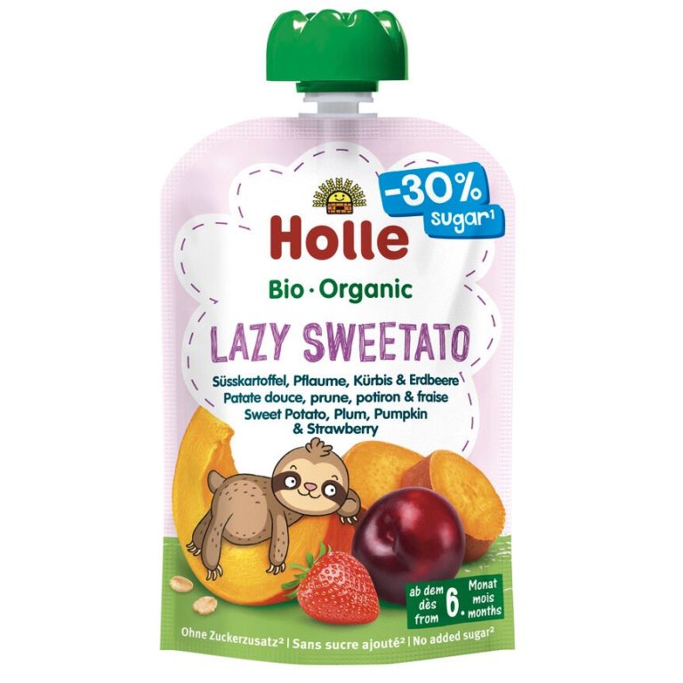 MUS SŁODKI LENIWIEC (BATAT - ŚLIWKA - DYNIA - TRUSKAWKA) BEZ DODATKU CUKRÓW BEZGLUTENOWY OD 6 MIESIĄCA DEMETER BIO 100 g - HOLLE