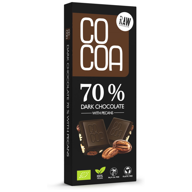 CZEKOLADA CIEMNA 70 % Z ORZECHAMI PEKAN BIO 40 g - COCOA