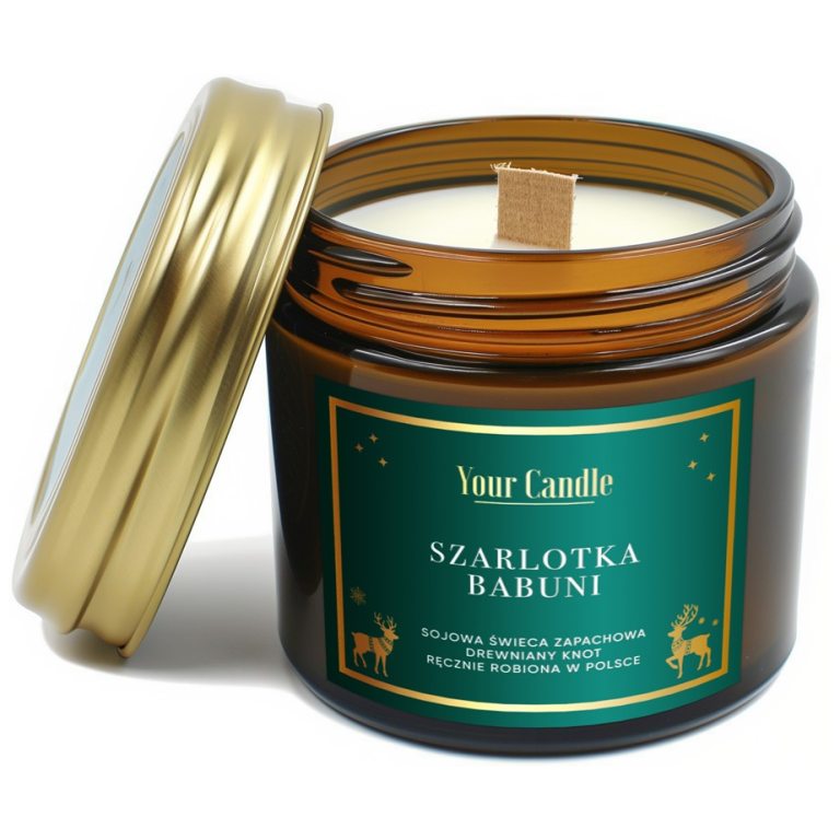 ŚWIECA SOJOWA ZAPACHOWA Z DREWNIANYM KNOTEM SZARLOTKA BABUNI 120 ml - YOUR CANDLE (PRODUKT SEZONOWY)