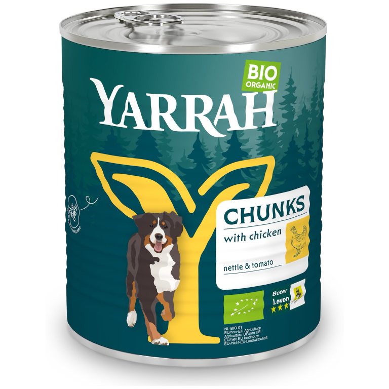 (DLA PSA) KAWAŁKI KURCZAKA Z POKRZYWĄ I POMIDOREM BIO 820 g - YARRAH
