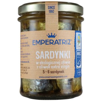 SARDYNKI EUROPEJSKIE W BIO OLIWIE Z OLIWEK EXTRA VIRGIN 190 g (133 g) (SŁOIK) - EMPERATRIZ