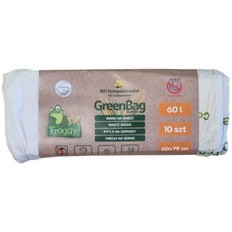 WORKI NA ODPADY BIO I ZMIESZANE (KOMPOSTOWALNE I BIODEGRADOWALNE) 60 L 10 szt - FROGGY (GREENBAG)